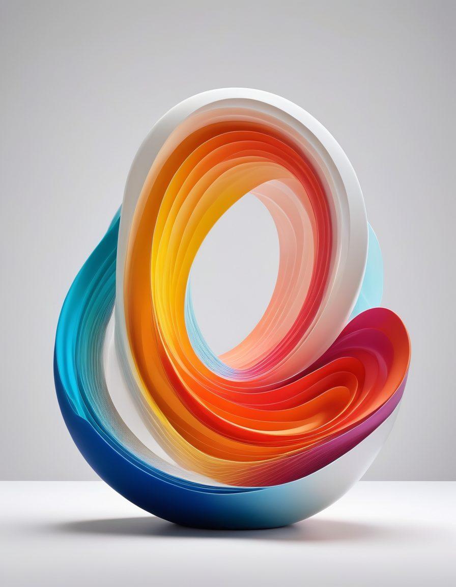 A captivating composition featuring an assortment of curvy shapes in vibrant colors, flowing gracefully and creating an illusion of movement. Include abstract sculptures, wavy lines, and soft gradients that emphasize the fascinating allure of curves. The background should be minimalistic to draw attention to the dynamic forms. super-realistic. vibrant colors. white background.